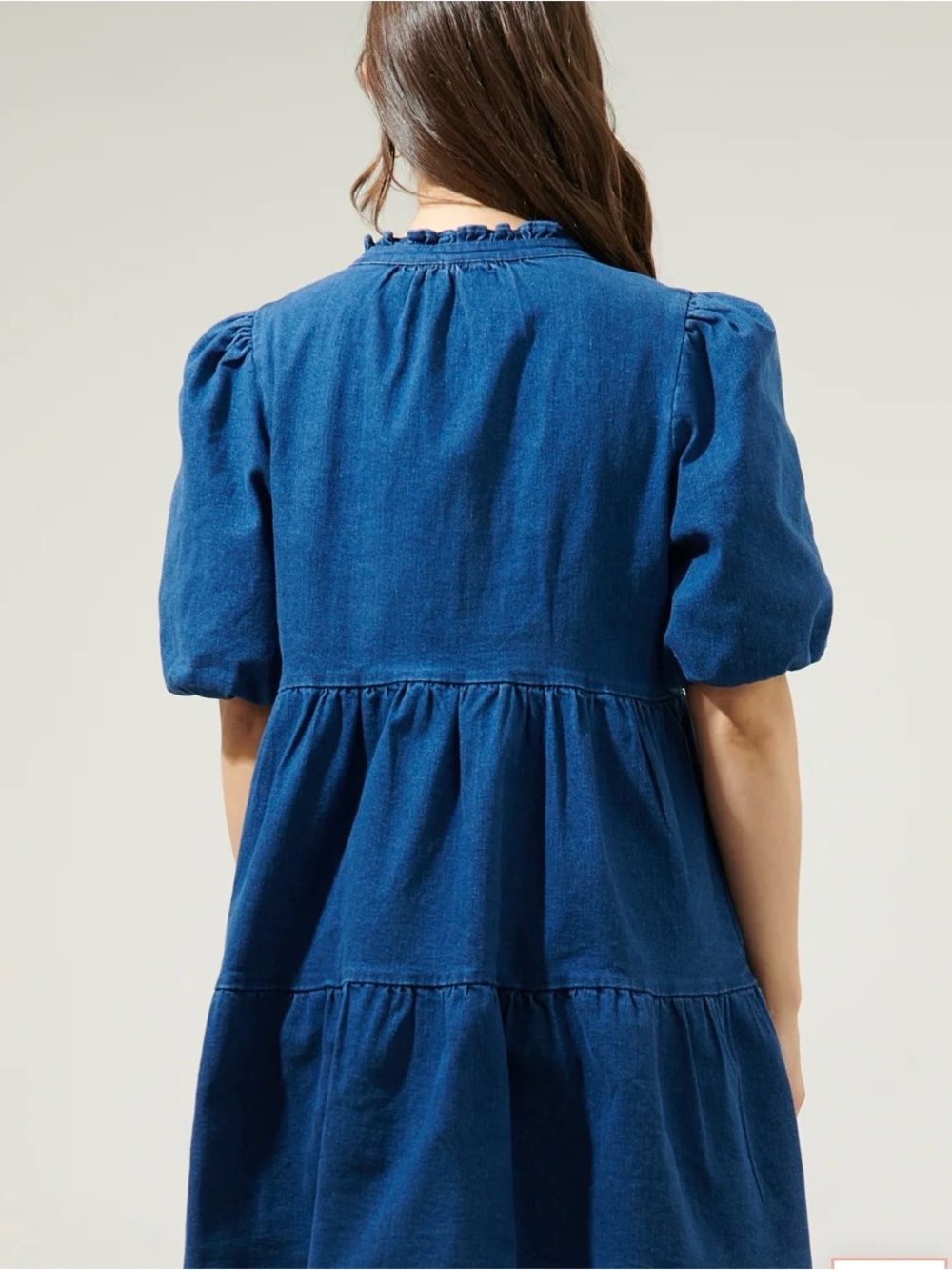 Sugarlips Denim Blue Puff-Sleeve Tiered Mini Dress - Picture 4 of 4